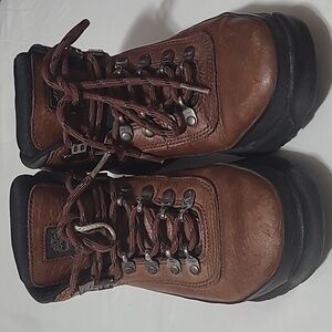 TIMBERLAND ACT LEATHER OUTDOOR HIKING TRAIL BROWN LACE UP ANKLE BOOTS 6.5 M